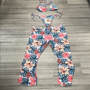 Floral Print Bikini Set with Cover-Up Pants